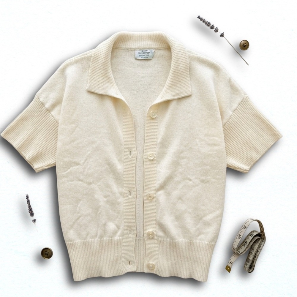United Colors of Benetton Vintage Cream Cotton Short Sleeve Cardigan Italy 46